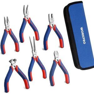6-piece Mini Pliers Set - Needle Nose, Diagonal, Long Nose